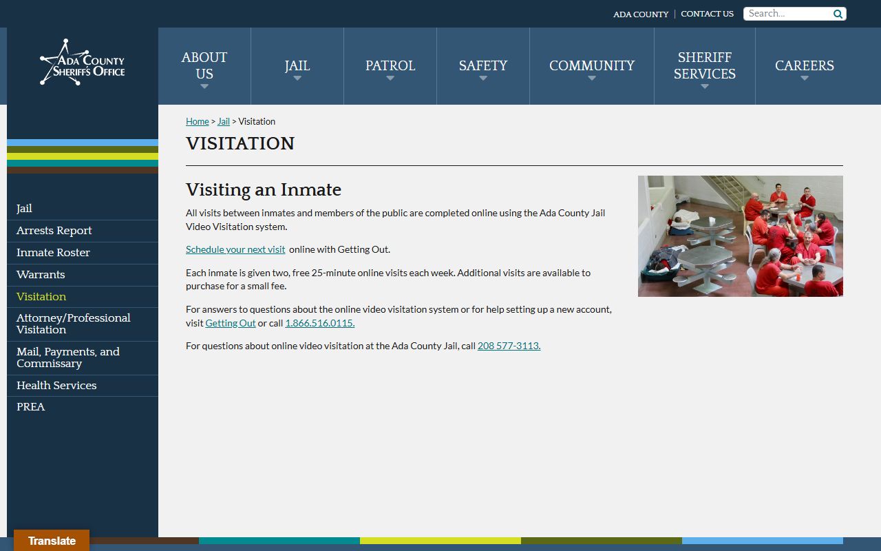 Ada County Jail visitation record for online inmate video visits