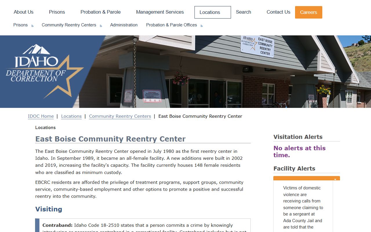 East Boise Community Reentry Center resident lookup source in Ada County