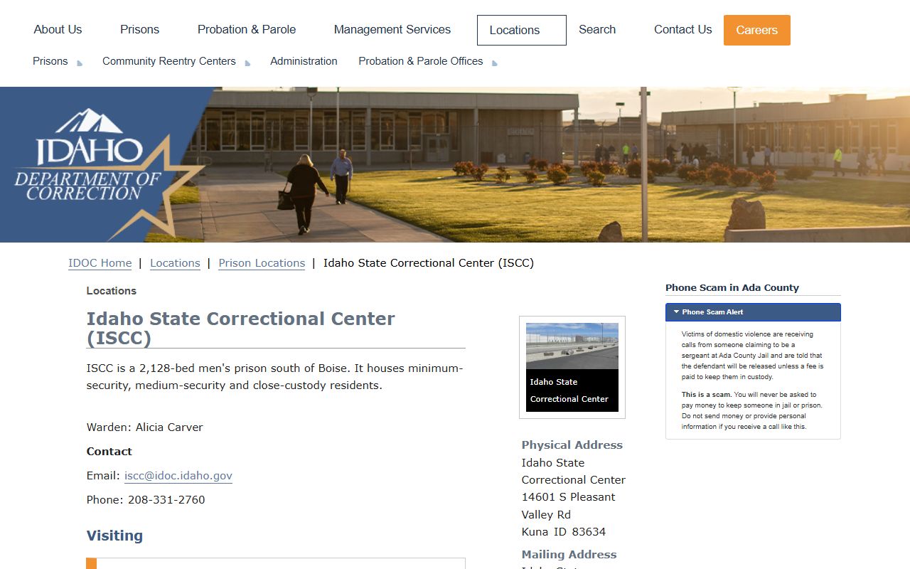 Idaho State Correctional Center inmate search facility record in Ada County