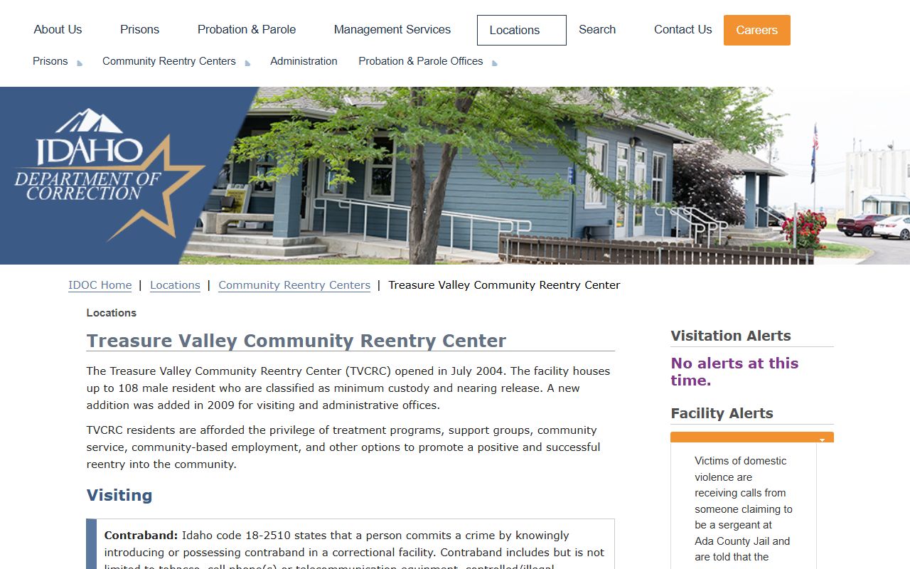 Treasure Valley Community Reentry Center inmate lookup and reentry record in Ada County